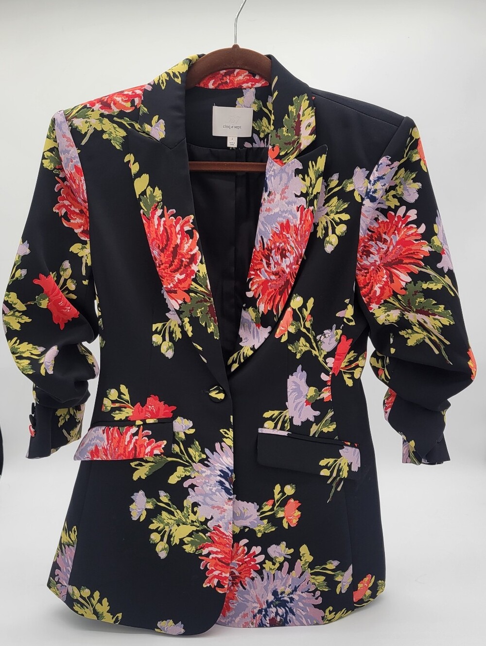 Cinq A Sept- Floral Print Black Blazer Jacket